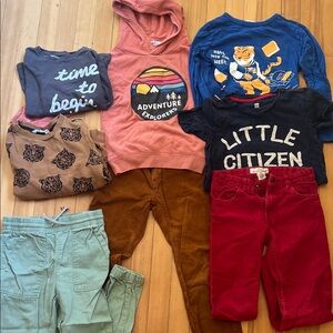 Zara Brown Tiger Print Kids Sweatshirt and long sleeve shirt, H&M pants, Tea